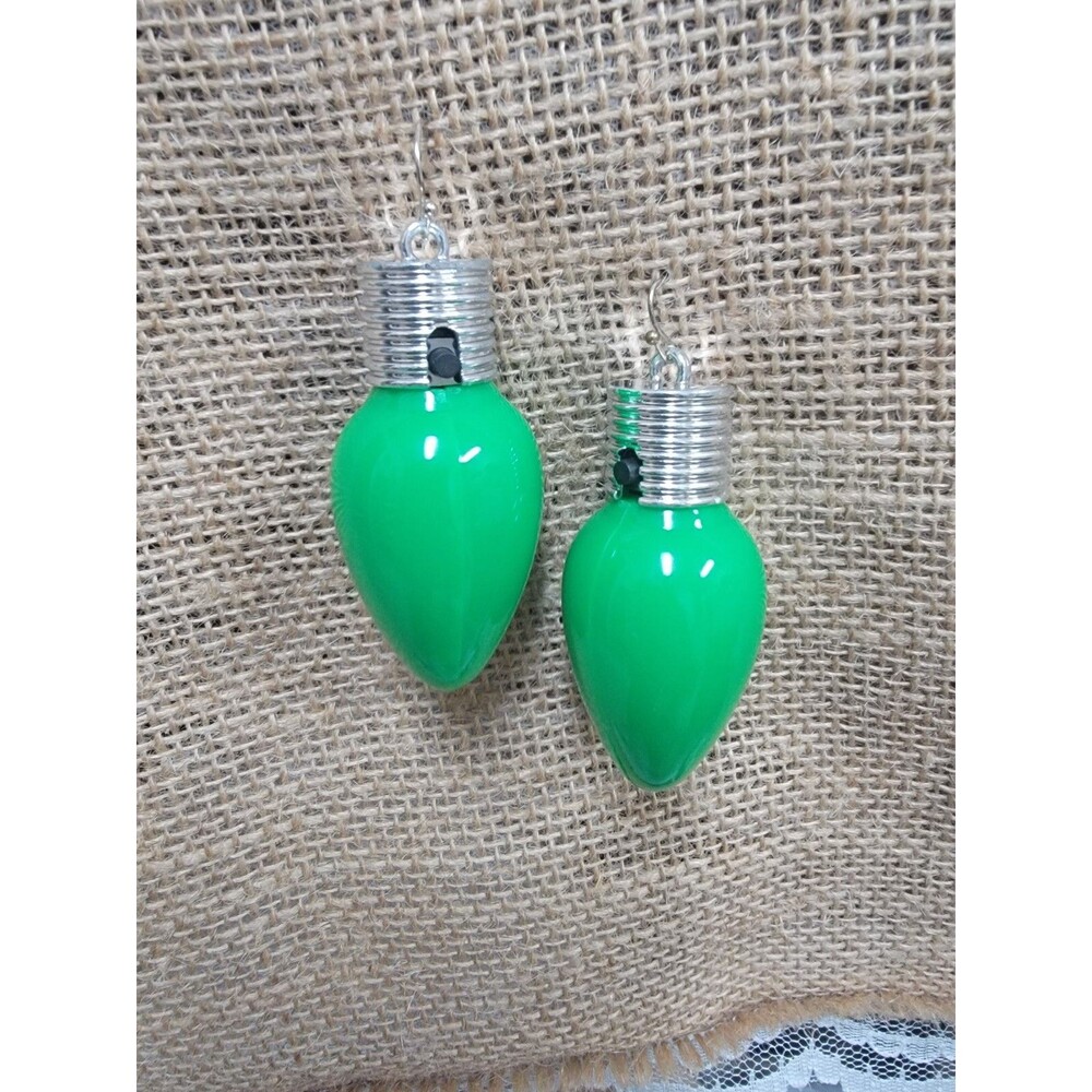 Christmas Bulb Green Earrings Dangle Jewelry Light Up Flashing LED Lights